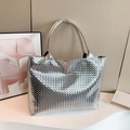 Borsa tote intrecciata argento metallizzato di grande capacità per donna - Argento