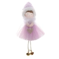 Pink and purple plush angel girl ornament with glitter mesh skirt and gold bells - Heart Style
