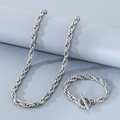 Silver stainless steel twist chain necklace and bracelet set with OT toggle clasp - Style C Steel Color