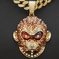 Collana con ciondolo scimmia Wukong dorata completamente con cristalli bianchi - Solo ciondolo / Oro