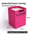 Hot pink window gift bag with black Flower text and handle, size 32x32x40cm - Large Barbie Pink FLOWER 40*32*32