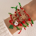 Bracelets de Noël avec pendentifs Père Noël et renne sur cordons tressés rouges - Style Renne Corde Tressée(25703-ren green)