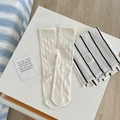 Elegant cream white hollow out knit crew socks with vintage lace mesh pattern - Creamy White