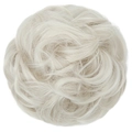 Messy bun hair piece in platinum blonde color with natural curly texture hair tie - Ice Blonde