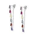 Eleganti orecchini a frangia lunga in argento s925 con zirconi colorati a goccia - Argento