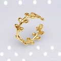 Golden branch and leaf open ring in minimalist stainless steel for women - b11 Simple Forest Leaf / Gold