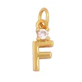 Gold plated letter F pendant with a sparkling round cubic zirconia stone for necklace - Single Stone Letter F