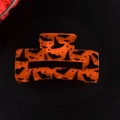 Halloween Haarklammer in Orange mit schwarzen Fledermaus- und Hut-Silhouetten - Orange mit Zauberhut Fledermaus & Mond