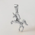 Polished silver stainless steel unicorn pendant charm with high gloss metallic finish - D03-Horse-Steel