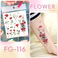 Waterproof glitter tattoo sticker FG-116 with red roses and white crane design - FG-116 (Rose Vow)