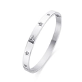 Star pattern stainless steel bangle with sparkling cubic zirconia stones and side clasp - Steel