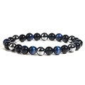 Bracelet pour homme en oeil de tigre bleu, perles noires et pierres d'hématite - 8mm Œil de Tigre Bleu