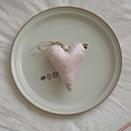 Pink heart plush Christmas tree ornament with wooden bead and rustic hemp rope decoration - Heart-LOVE Pink