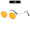 Classic oval metal sunglasses with golden frame and yellow lenses model C5 - Gold Frame Orange Lens