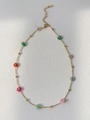 Golden titanium steel chain necklace featuring colorful beaded flower pendants - 41+5cm Necklace Colorful
