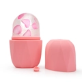 Pink silicone face ice roller with frozen rose petals for skin cooling and massage - Diamond Pattern - Pink