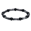 Bracciale di perline in occhio di tigre ed ematite con pietre nere sfaccettate da uomo - 8MM Pietra Brillante