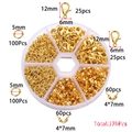 370Pcs golden DIY jewelry set with lobster clasps, jump rings and crimp beads kit - Gold 370Pcs Set (5mm Jump Rings)
