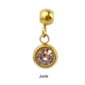 Detail of June birthstone pendant in gold with faceted pink stone on white background - Gold - June