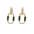 Boucles d'oreilles maillons dorés avec diamants blancs et cristaux verts en cuivre - Zircon Vert