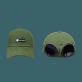 Detailed close-up of army green aviator baseball cap with integrated goggles and handmade label - Adult M (56-58cm) / Basic Goggles Style / Army Green