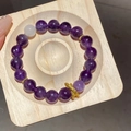 Amethyst beaded bracelet with gold snake style accents and elegant charms on wood - 1# Gold Purple Bracelet (Exquisite Gift Box)