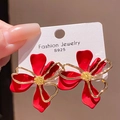 Eleganti orecchini a lobo a doppio fiore rosso e oro con perni in argento S925 - Orecchini a Bottone Fiore Rosso