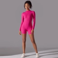 Body de yoga fucsia de manga larga con cremallera frontal y ajuste deportivo ceñido - S / Fruta del Dragón