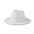 Classic white fedora hat with matching acrylic chain band and wide flat brim - One Size (54-60cm) / White (14)