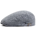 Men's breathable grey-blue cotton linen flat cap with vintage metal side buckles - Adjustable (54-59cm) / Dark Gray