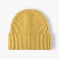 Vibrant bright yellow ribbed knit beanie with a thick folded cuff for winter warmth - Ginger Yellow