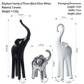 Dreiteilige Elefantenfamilie aus Keramik in Schwarz, Silber und Weiß mit Hochglanz-Finish - Elefantenfamilie Set - Schwarz Silber Weiß