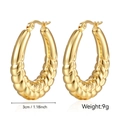 Golden 18K plated stainless steel hoop earrings with 3cm diameter and woven texture - Wheat Ear Hollow (MS-009) / Gold
