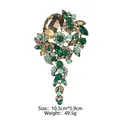 Luxury green crystal vintage floral brooch pin with dangling beads, 10.5cm by 5.9cm - XD823217-3-Gold Green Vintage Pendant