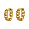 Polished golden S925 silver hoop earrings with letter D and chain link design - Gold (Style C)