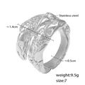 Silver dragon scale textured stainless steel open ring in size 7 with detailed relief - Size 7 Adjustable / Steel