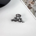 Molla per capelli gotica nera con cristalli grigio fumo a forma di fiocco chic - Fiocco Piccolo / Fucile Nero Diamante