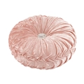 Pink round princess style throw pillow cover with velvet pleats and crystal button - Round Pink Ice Velvet Wheel Pillow (With Core) / 35*35*12cm