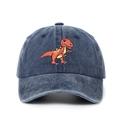 Close-up of detailed T-Rex dinosaur embroidery on washed navy blue kids baseball cap - 52-54cm / Navy Blue