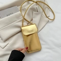 Minimalistische goldene Handy-Umhängetasche für Damen mit glänzendem Spiegel-Finish - Gold