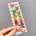 Set of 10 cartoon fruit and animal elastic hair ties with cute resin charms on card - Cartoon Fruit & Veggie 10Pcs Set