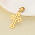 Macro shot of gold hollow cross pendant with lobster clasp on a light beige surface - 24x15mm Gold Polished Hollow Cross (KLJ6993-Z)