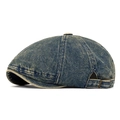 Berretto piatto in denim blu lavato vintage con fibbia regolabile laterale e finitura retrò - Blu