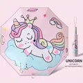 Pink automatic foldable umbrella for kids with cute unicorn and rainbow print - Anti-rebound Automatic - Unicorn [Reflective Strip]