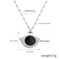 Titanium steel necklace with black glass inlay pendant and vintage fish mouth chain for women - Fish Mouth Chain / Steel Black Glass