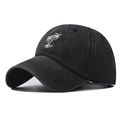 Casquette de baseball en coton lavé noir vintage avec broderie de cocotier blanc - Broderie de Cocotier / Noir