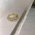Adjustable gold ring with elegant rectangular zircons and white gradient pearls - Gold Double Pearl Zircon (JZ1164)