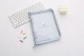 Minimalist transparent A5 A6 binder with blue cloth edge zipper and clear PVC cover - A6 / Haze Blue (Mangosteen Pattern)