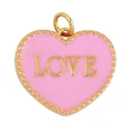 Pink heart-shaped pendant with gold LOVE lettering and beaded edge for jewelry DIY - Light Pink-Heart LOVE