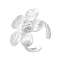 Detail of silver floral ring featuring a three-dimensional flower shape with petal texture - VJ671 White Gold
